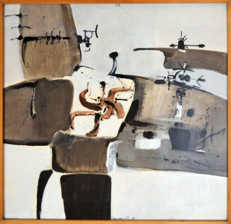 Miroslav Netík - Bitevní pole - tempera na papíře - rámováno, pod sklem - 67 x 64 cm - 1967 - 19000,-Kč